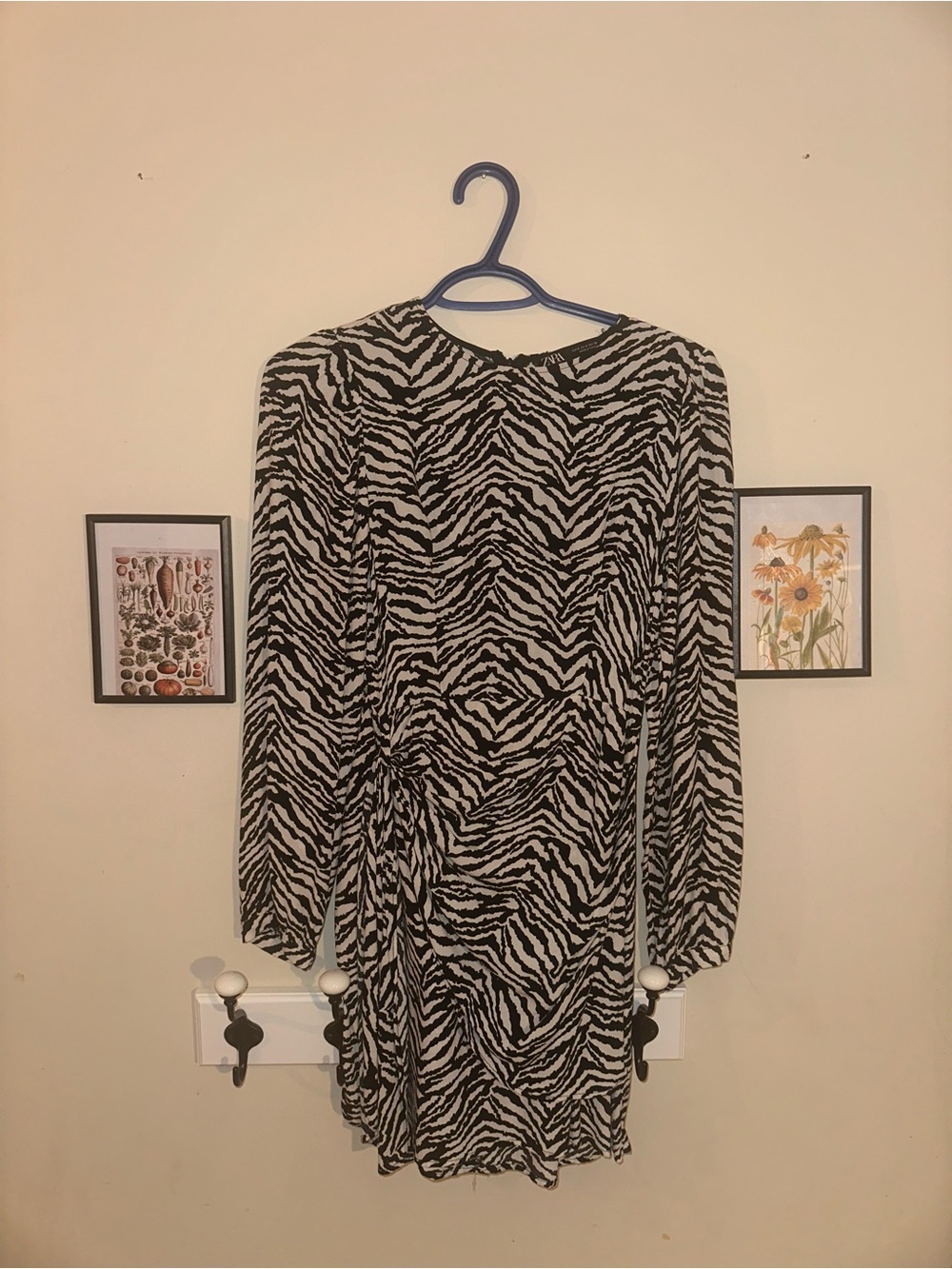 Zara Black and White Zebra-Print Long Sleeve Dress